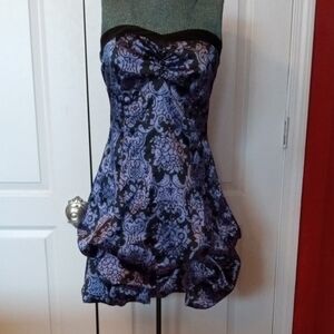 Studio Y Strapless Purple Damask Bubble-Hem Dress